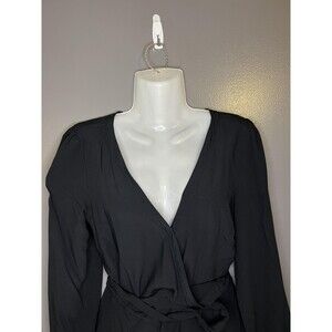 LOFT Blouse Womens Small Black Wrap V Neck Long Sleeve Tie Waist Peplum Top